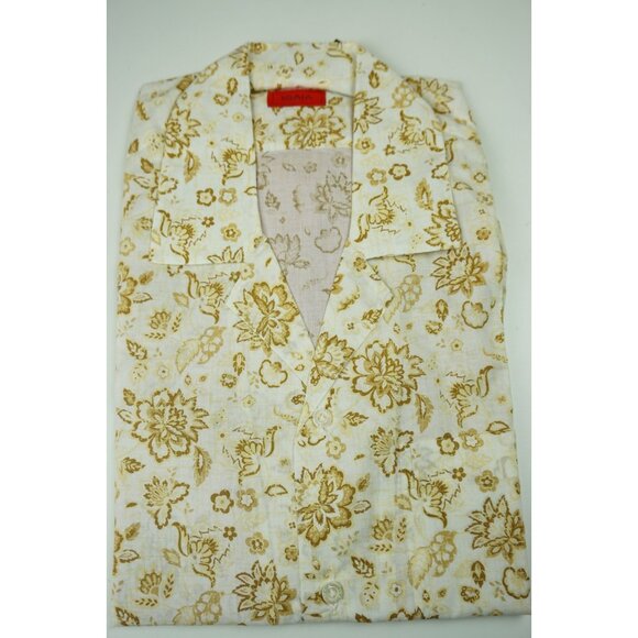 Isaia Other - Isaia Napoli White Brown Beige Floral Short Sleeve Cotton Camp Shirt 15.5/39 NEW